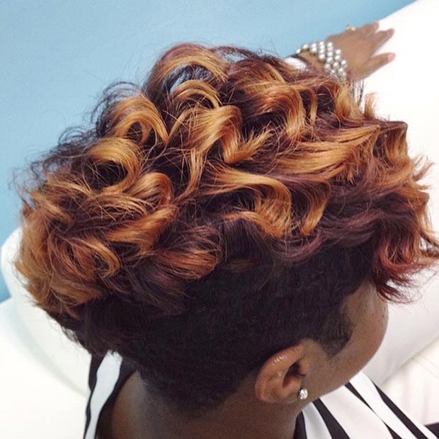 Red & Gold Curly Short Hairstyle