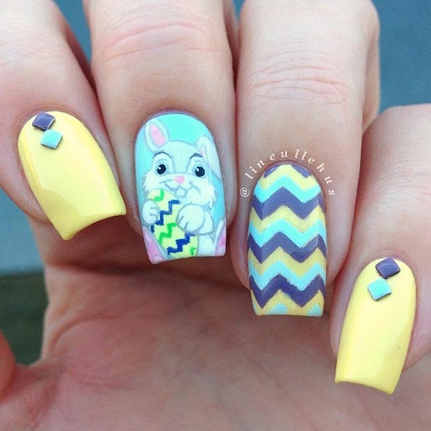 Easter Blue and Yellow Nail Design