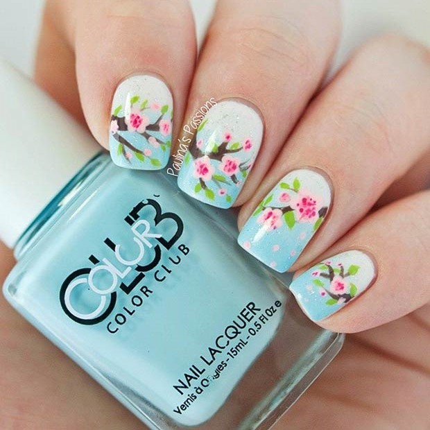 Easy White Cherry Blossom Nails!  Flower Nail Art Design Tutorial