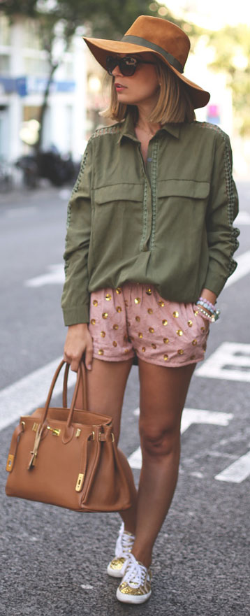 Army Green Gold Sequins Spring Outfit