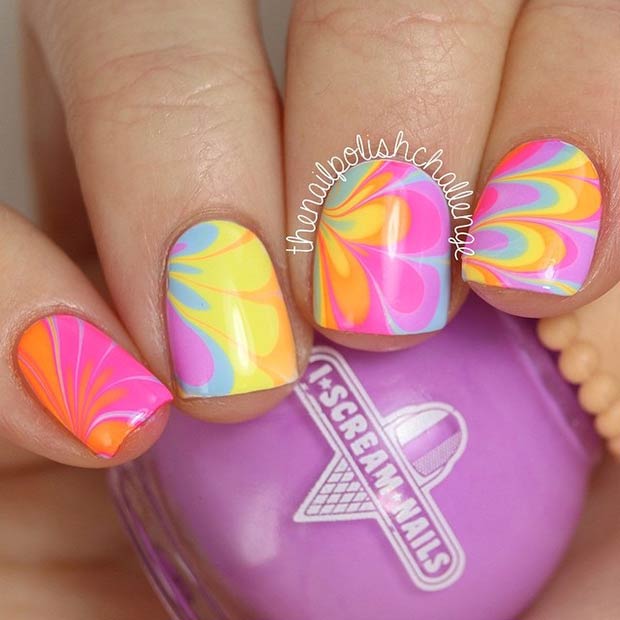 Colorful Water Marble Nails