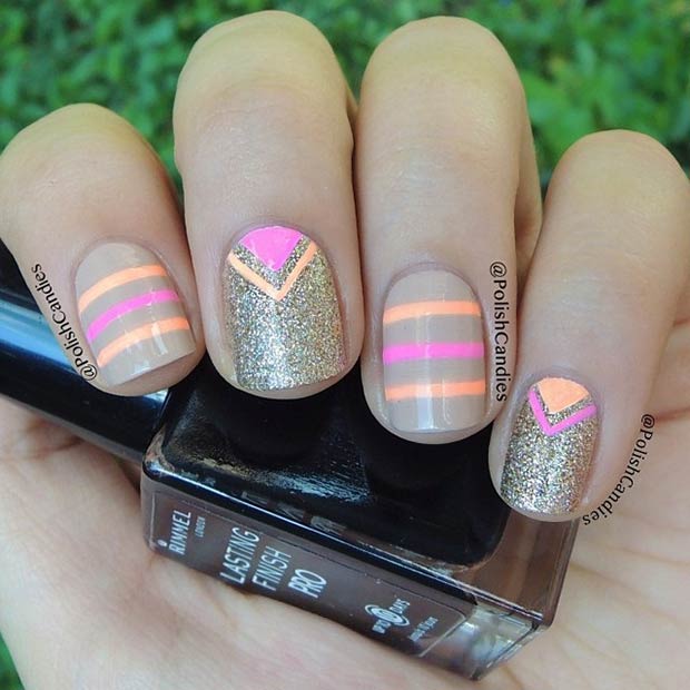 Neon Stripes and Triangles Nails