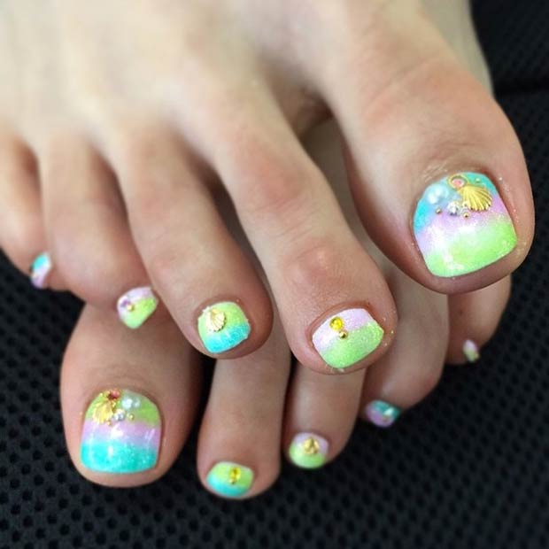 Colorful Mermaid Toe Nail Design