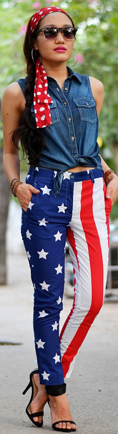 Denim Shirt + American Flag Pants