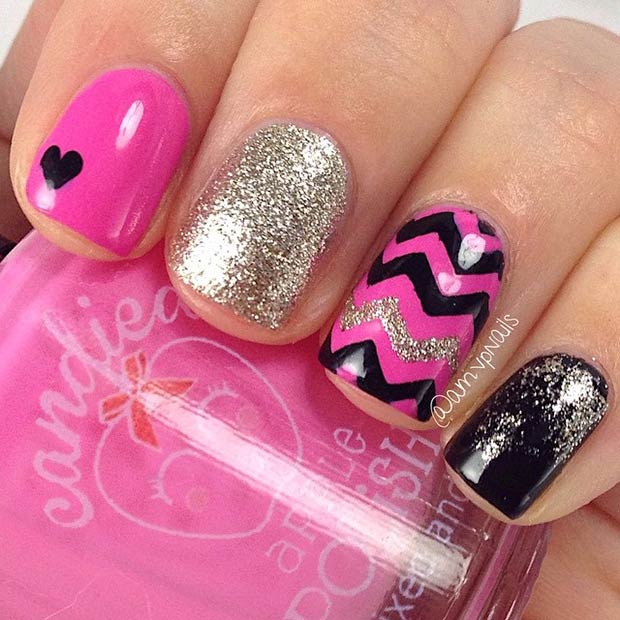 Black & Pink Nail Design