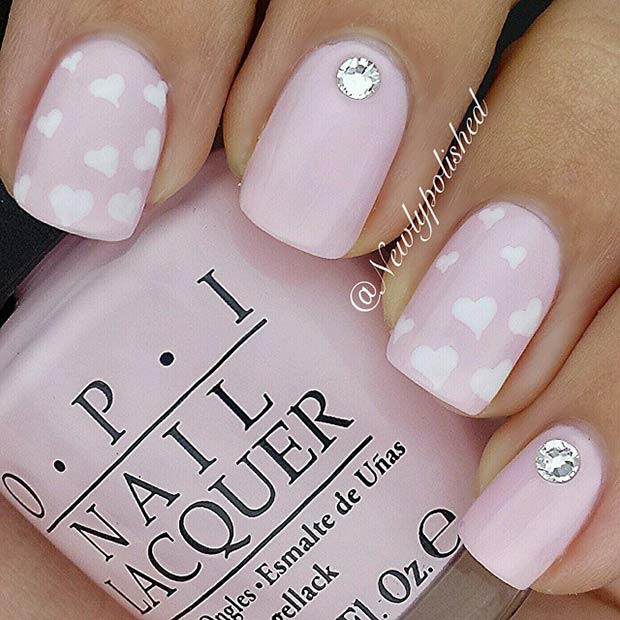 Light Pink Heart Nail Design