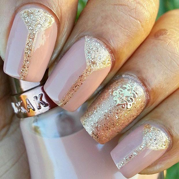 Nude & Gold Nails