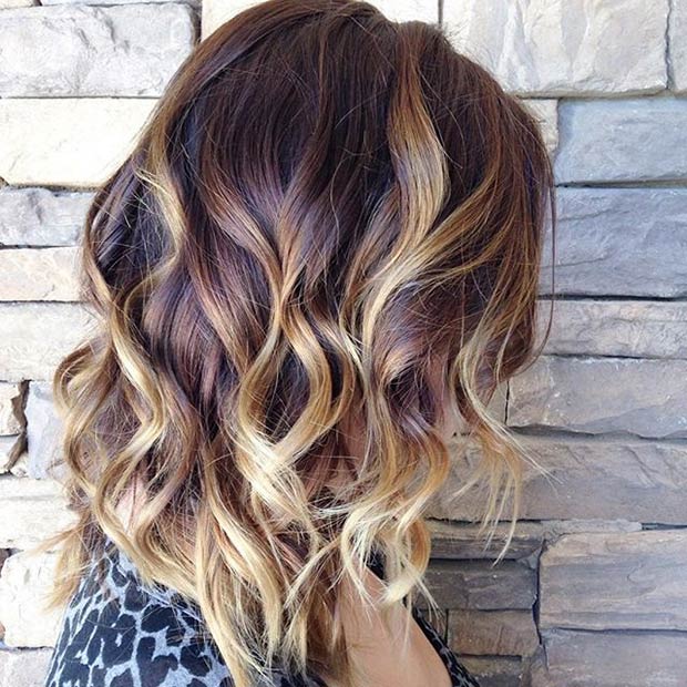Reddish Brown Roots and Blonde Highlights Lob