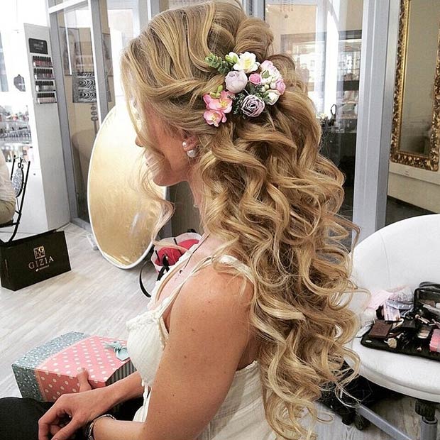 wedding hairstyles long hair with flowersphoto