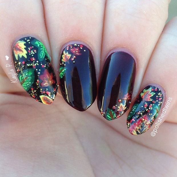 Colorful Leaves Nail Design for Fall 