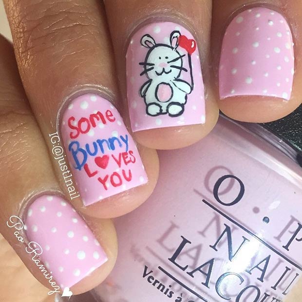 Cute Bunny Valentines Day Nails
