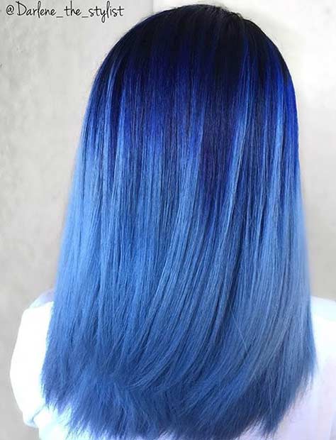 Dark Blue to Pastel Sky Blue Ombre Hair
