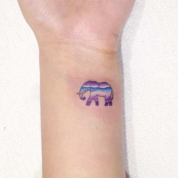 Small Elephant Wrist Watercolor Tattoo