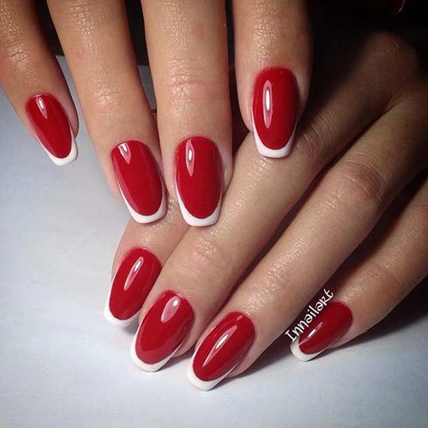 Red and White French Tip Nails