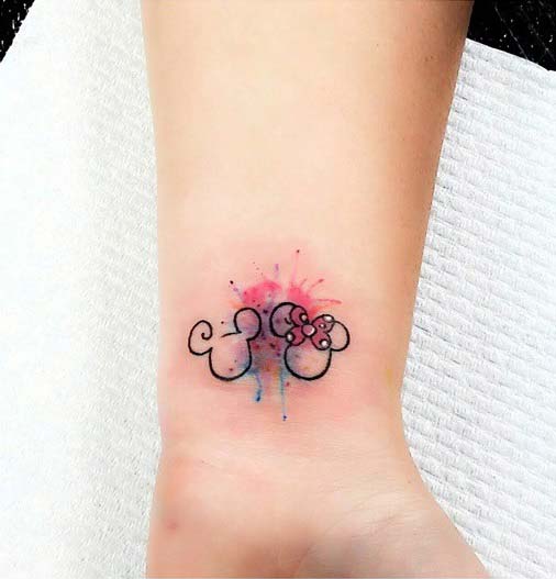 Small Disney Watercolor Wrist Tattoo on 