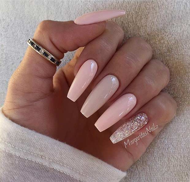 Long Pink and Neutral Coffin Nails