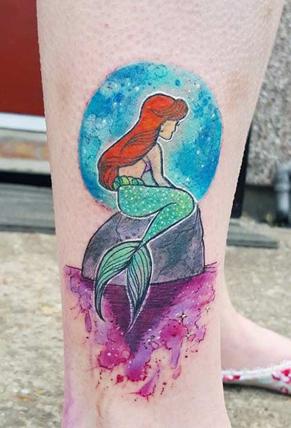 Disney Mermaid Watercolor Tattoo