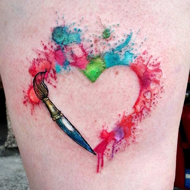 Small Watercolor Heart Tattoo Idea