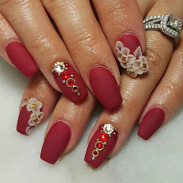 Matte Red Coffin Nail Design