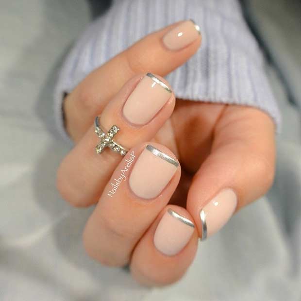 Thin Silver French Tip Manicure