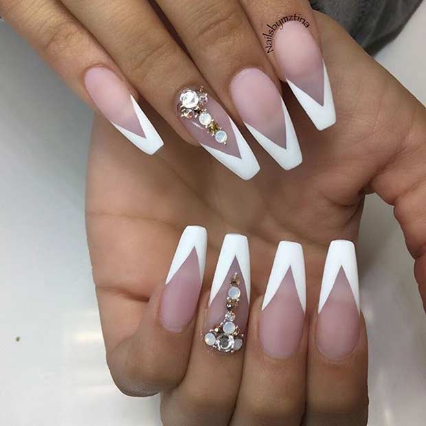 Matte French Tip Coffin Nails