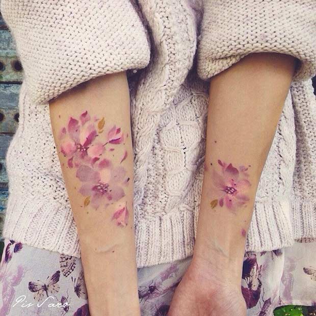 Pink Watercolor Flower Tattoo for Women