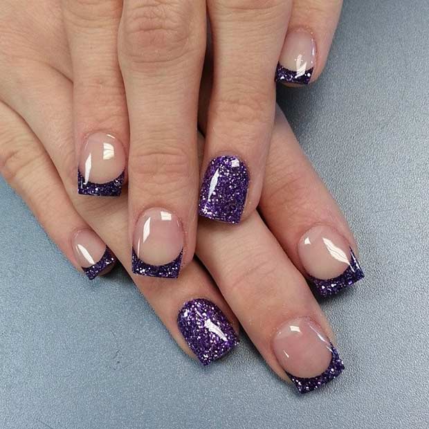 Sparkly Purple French Tip Nail Design