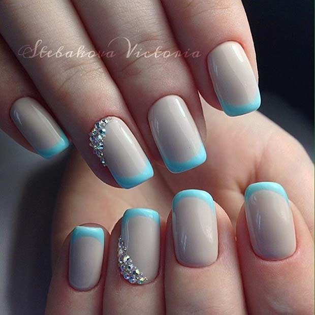 Light Blue French Tip Nails