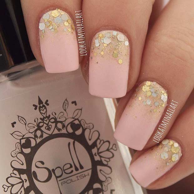 Easy Gold Gradient and Matte Nail Design