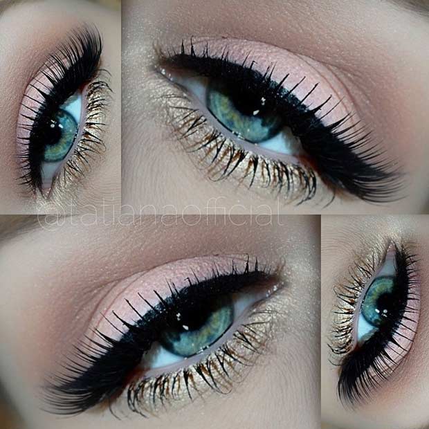 Peachy Gold Eye Makeup Look for Blue Eyes