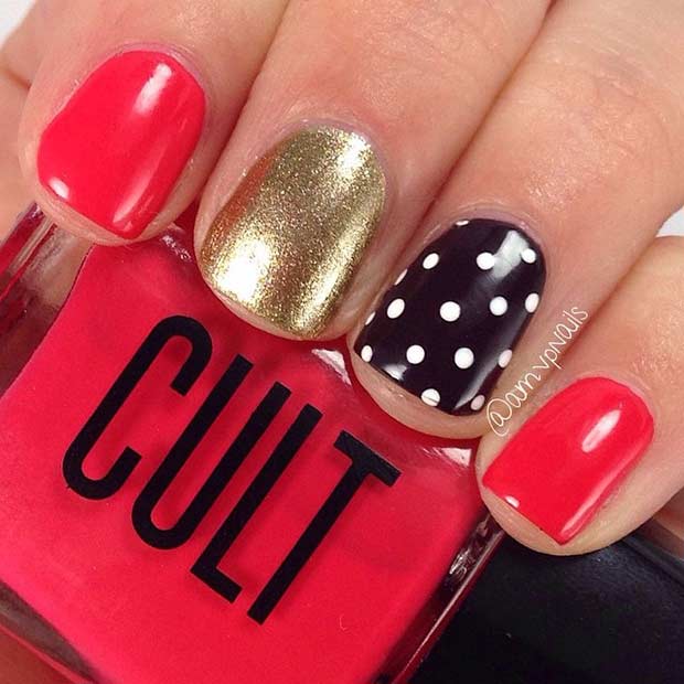 Easy Red and Gold Nail Art Design
