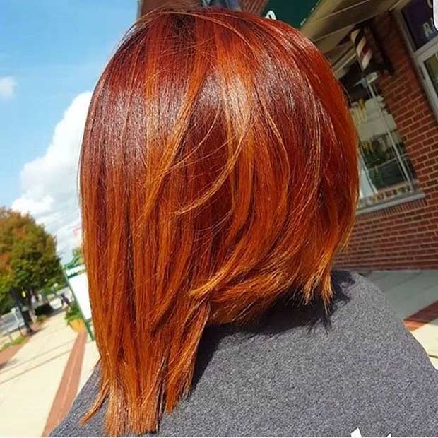 Short Orange Red Inverted Bob Haircut