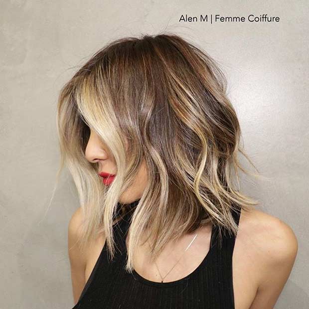 Shoulder Length Bob Haircut with Blonde Balayage Highlights