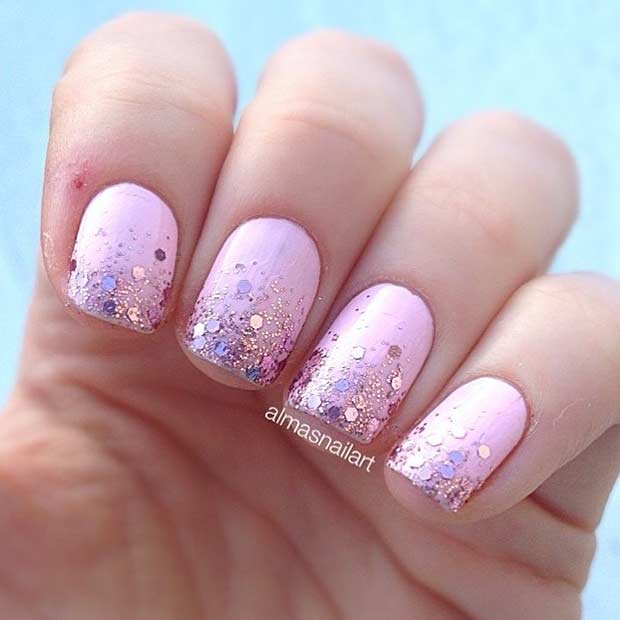 Elegant Pink Glitter Gradient Nail Design