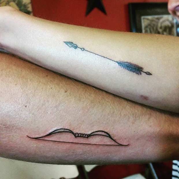 Couple Bow and Arrow Matching Tattoos