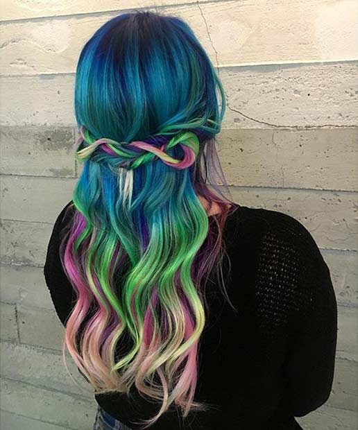 Teal Blue Hair with Colorful Tips