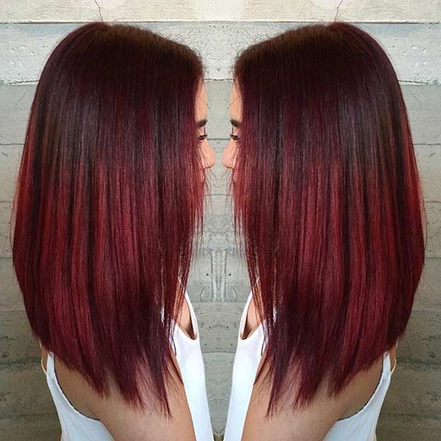 Dark Red Medium Length Hairstyle