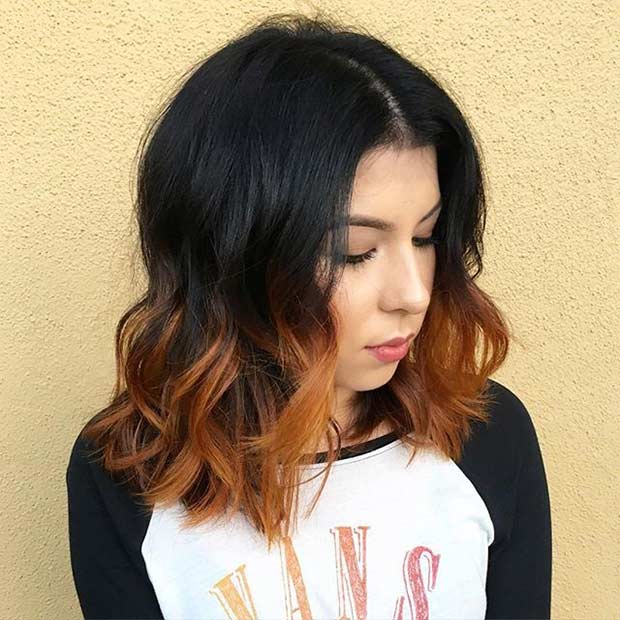 Burnt Orange Ombre Shoulder Length Bob Haircut