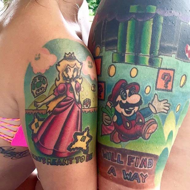 Couple Super Mario Gamer Tattoos