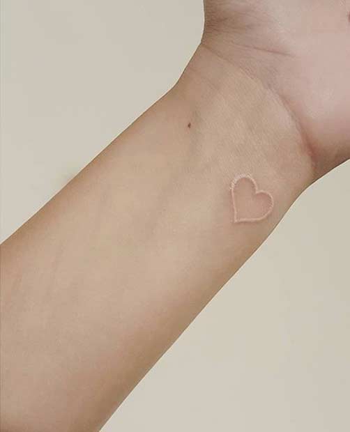 White Ink Heart Tattoo for Women