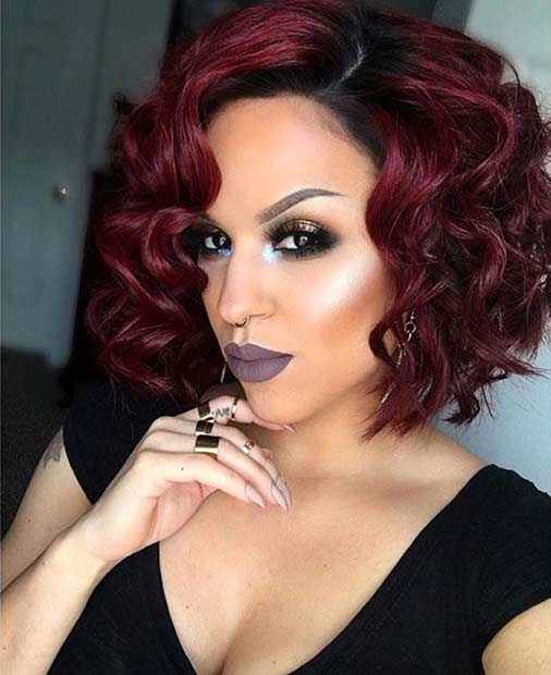 Short Curly Burgundy Bob Hairstyle