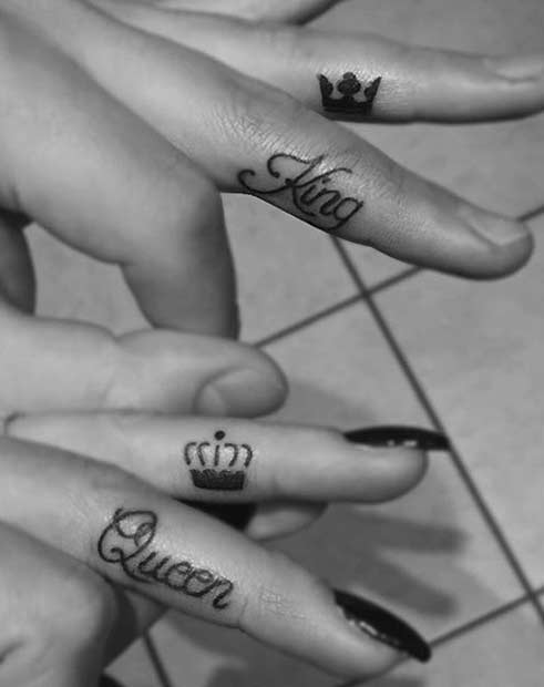 King and Queen Finger Tattoos for Couples