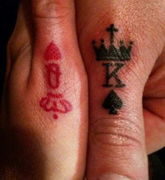 King Queen Thumb Tattoos for Couples
