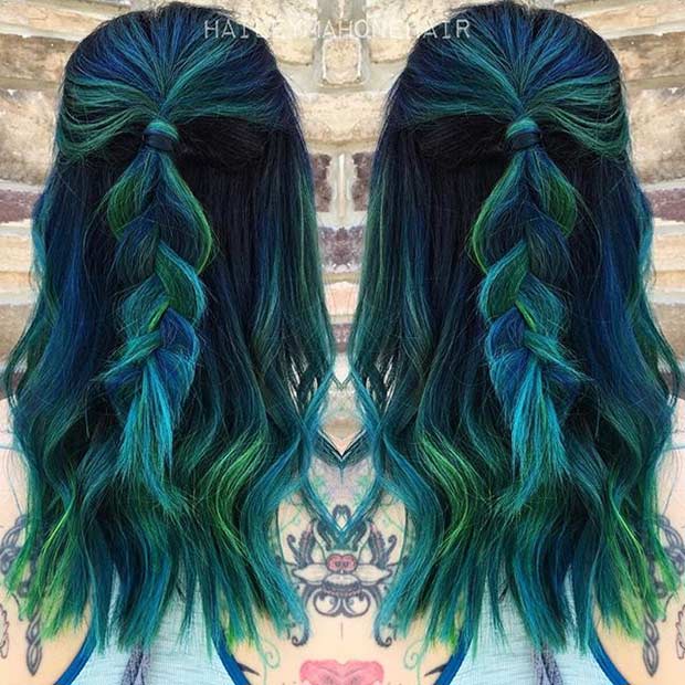 Dark Blue and Dark Green Hair