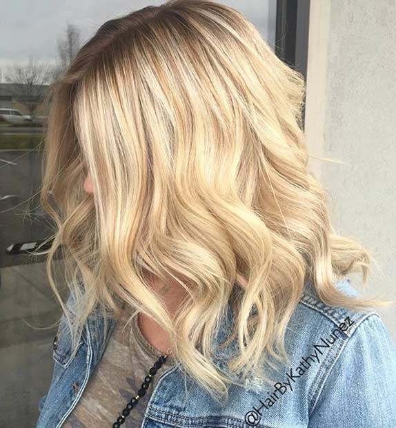 Curly Golden Blonde Medium Hairstyle
