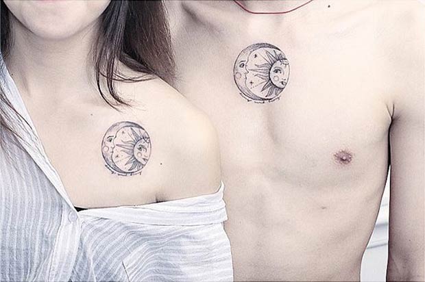 Couple Matching Sun and Moon Tattoos