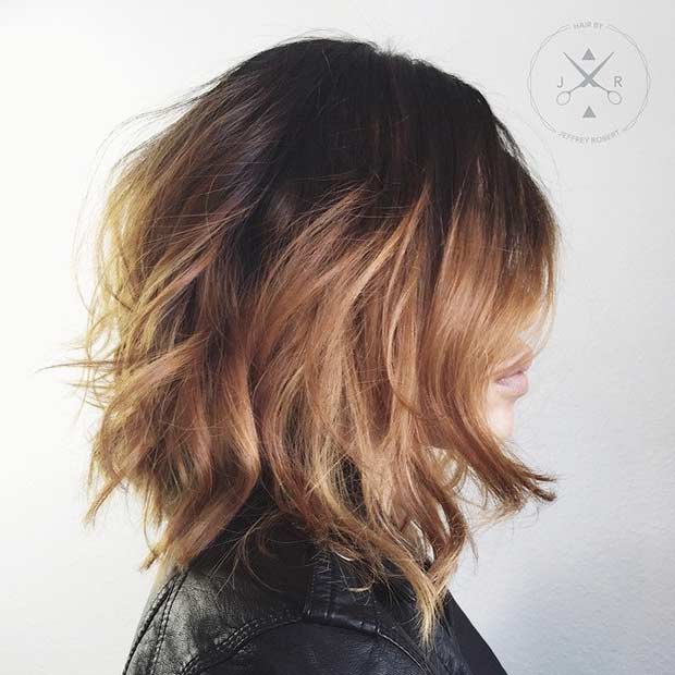 Caramel Balayage Mid Length Bob Haircut