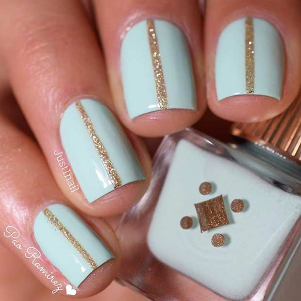 Simple Mint and Gold Nail Design