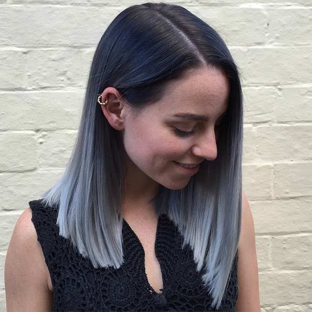 Silver Gray Ombre Mid Length Bob Haircut