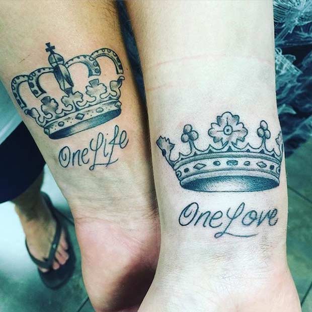 King and Queen Couples Matching Wrist Tattoos